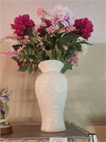 GLAZED CERAMIC 16IN VASE WITH ARTIFICIAL FLOWERS