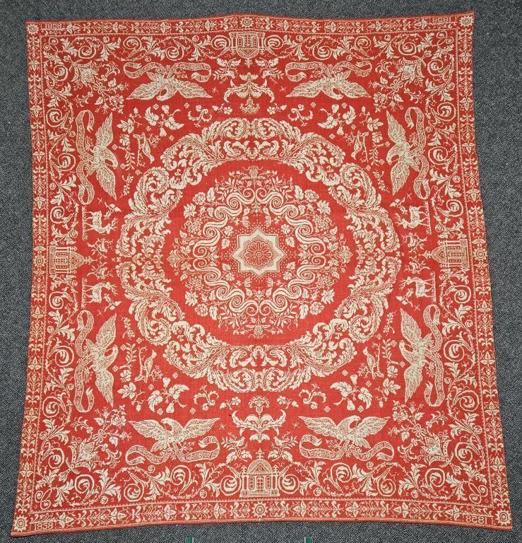 Large 1858 Dated Jacquard Coverlet Likely New York