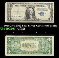 1935G $1 Blue Seal Silver Certificate Grades vf++