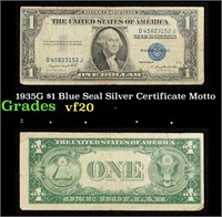 1935G $1 Blue Seal Silver Certificate Grades vf, v