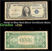 1935G $1 Blue Seal Silver Certificate Grades vf, v