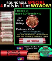 THIS AUCTION ONLY! BU Shotgun Lincoln 1c roll, 199