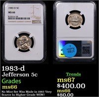 NGC 1983-d Jefferson Nickel 5c Graded ms66 By NGC