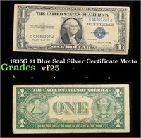 1935G $1 Blue Seal Silver Certificate Grades vf+ M