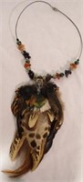 NATIVE SILVER, FEATHER, BEAD NECKLACE