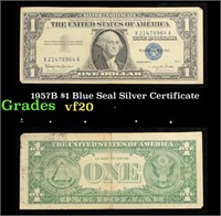 1957B $1 Blue Seal Silver Certificate Grades vf, v