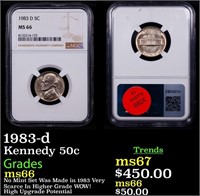 NGC 1983-d Kennedy Half Dollar 50c Graded ms66 By