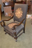 Heavy Carved Antique High Back Chair