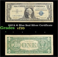 1957A $1 Blue Seal Silver Certificate Grades vf, v