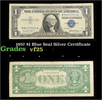 1957 $1 Blue Seal Silver Certificate Grades vf+