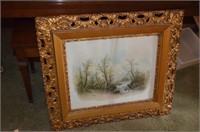Early Framed Print Ornate Wood Frame