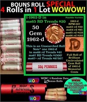 THIS AUCTION ONLY! BU Shotgun Lincoln 1c roll, 196