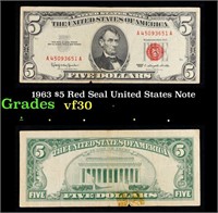 1963 $5 Red Seal United States Note Grades vf++