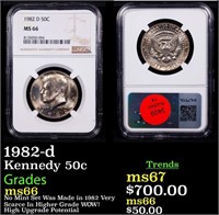 NGC 1982-d Kennedy Half Dollar 50c Graded ms66 By