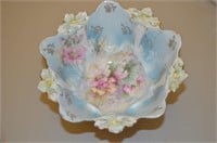 3 Footed Hand Painted Formal Blue Serving Bowl