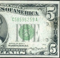 $5 1934 A Federal Reserve Note