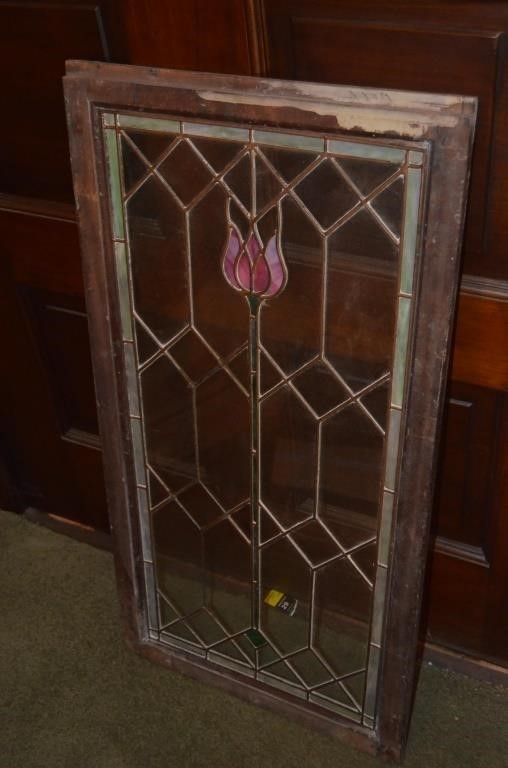 Early Wood Framed Stained Glass Panel