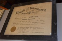 1936 Board of Pharmacy Certificate Florida 16x19"