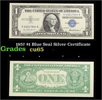 1957 $1 Blue Seal Silver Certificate Grades Gem CU