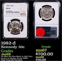 NGC 1982-d Kennedy Half Dollar 50c Graded ms66 By