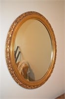 Wood Oval Mirror Gold Paint