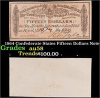 1864 Confederate States Fifteen Dollars Note Grade