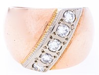 14kt Rose & White Gold Fancy Design Ring, 5 Diamon