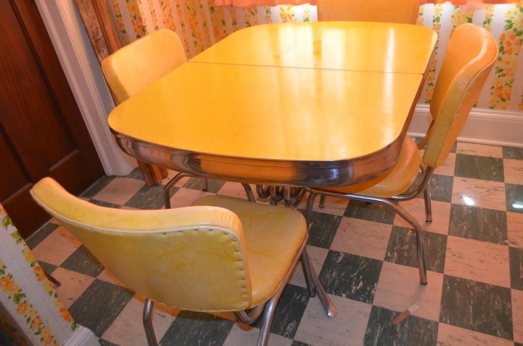 Retro Yellow & Chrome Kitchen Table with 5 Chairs