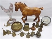 Brass Bells, Flower Frog, Geode, Plastic Horse