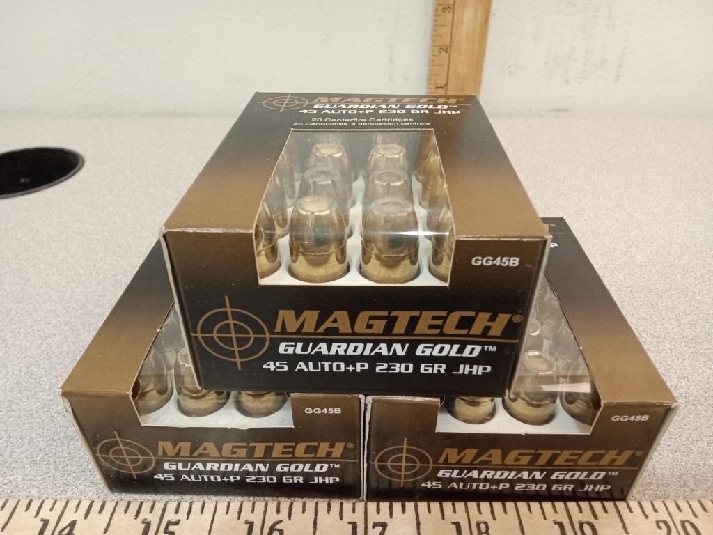 X3 Magtech 45 auto ammo, 20 rds/box, 60 total