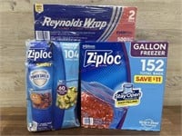 2 boxes ziploc freezer bags & 2 pack aluminum