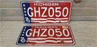 2 1976 Michigan USA License plates (Set)
