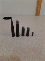 5 dummy rounds of .6mm Rem, 45-70 Govt, 45 Colt,