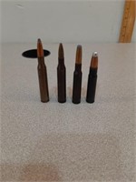 4 dummy rounds of .358 Win, .7mm Mauser, 25-06