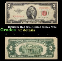 1953B $2 Red Seal United States Note Grades vf det