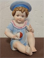 Piano Baby Figure Boy Bisque Porcelain Hat Ball