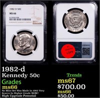 NGC 1982-d Kennedy Half Dollar 50c Graded ms66 By