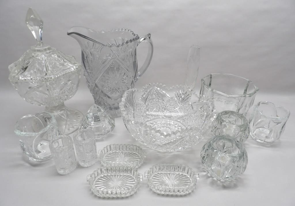 Cut Glass Bowl (Chipped) Pressed Glass Group