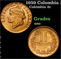 1959 Colombia 2 Centavos KM#214 Grades Brilliant U