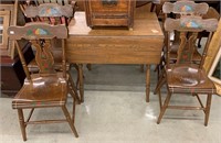 5 Pc. Antique Dinette Set (Oak Dropleaf Table & 4