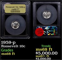 1959-p Roosevelt Dime 10c Graded Gem+++ FT By USCG