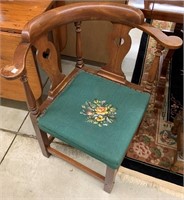 Cherry Needlepoint Corner Chair