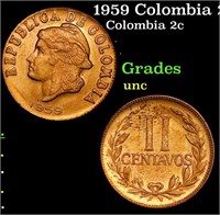 1959 Colombia 2 Centavos KM#214 Grades Brilliant U