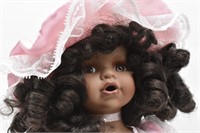 Wondertreats Black American Porcelain Doll in Pink