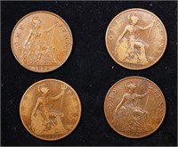 Group of 4 Coins, Great Britain Pennies, 1916, 191