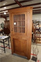 Oak Glass Front Corner Cabinet
