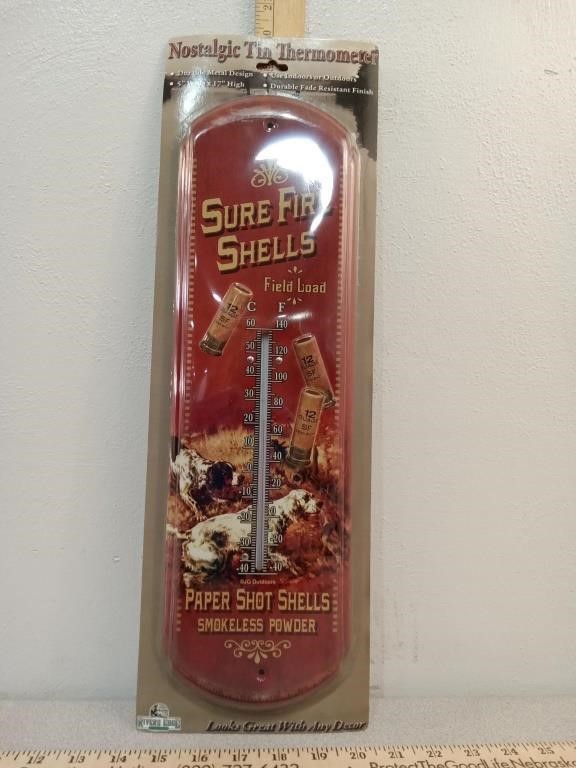 Sure fire shells tin thermometer
