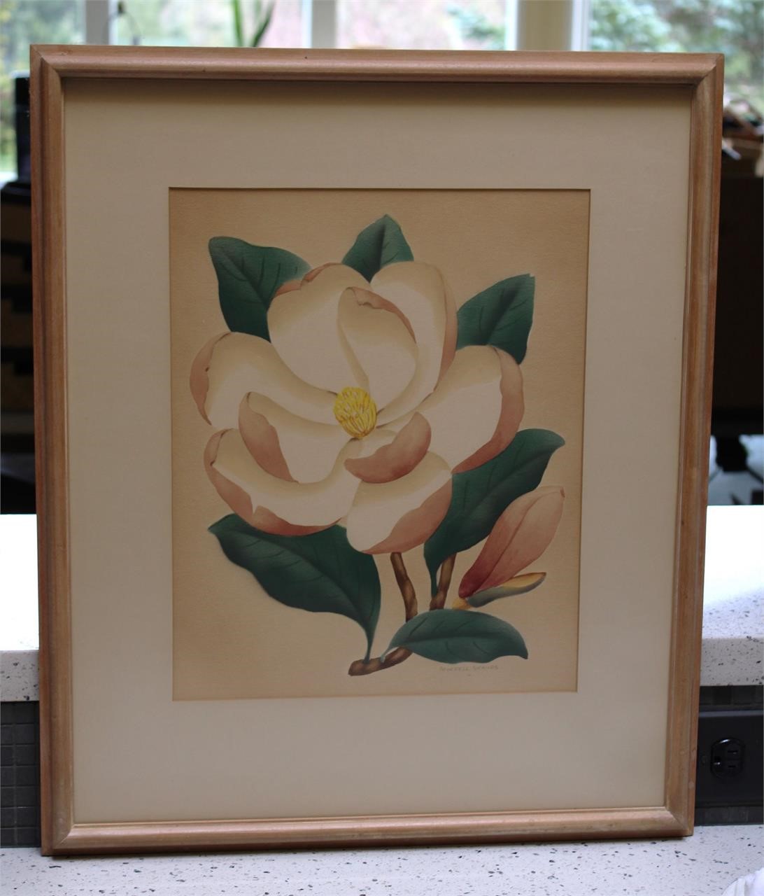 Vintage Water Color Flower Singed  20.5X24.5