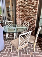 Round Metal Table with Glass Top & 4 Chairs(Porch)
