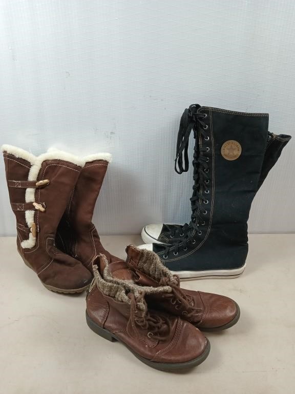 2 pairs of girls boots size 3, ladies tall Chuck